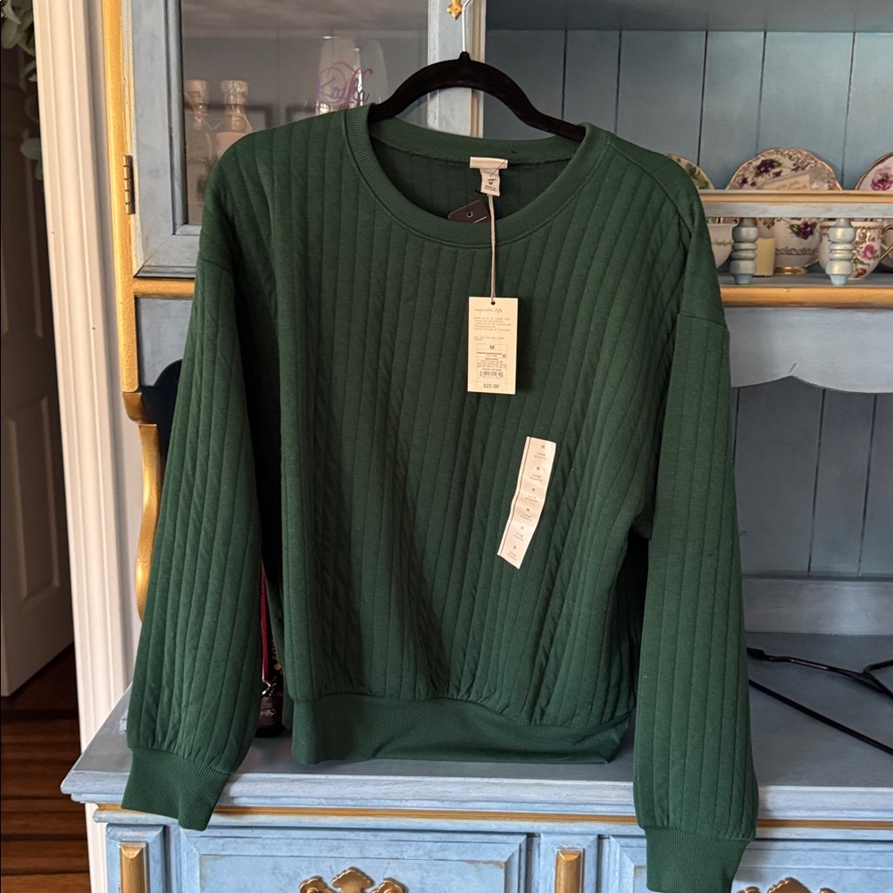 Quilted Crewneck Sweater - Forest Green - Picture 3 of 3